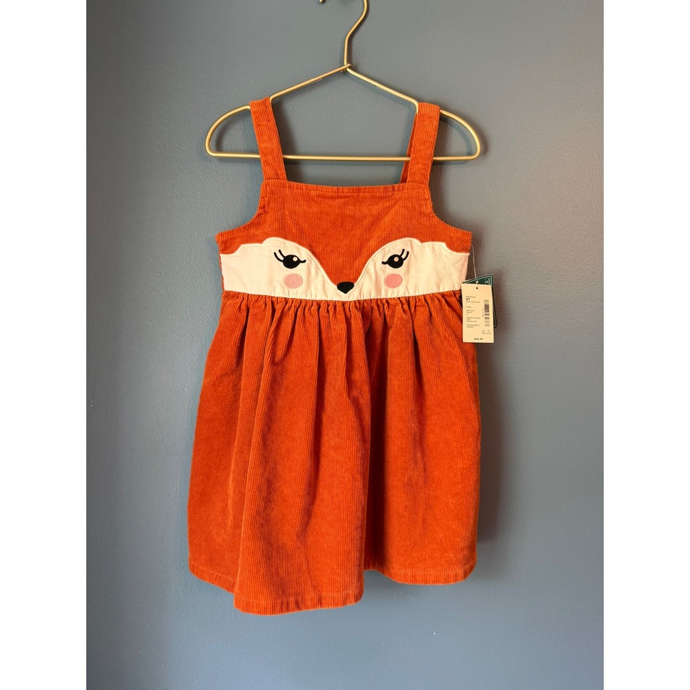 NEW Gymboree Girls Orange Corduroy Fox Face Jumper Dress 4T
